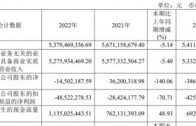 银座股份：2022年度净亏损1450.22万元｜年报快讯