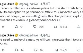 谷歌 Google Drive 云盘悄悄设置用户文档数量上限，遭批评后解除