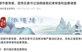 贵州省安顺市委常委、西秀区委书记汤辉接受审查调查